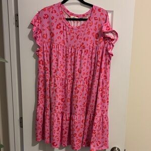Entro Pink and Red Leopard Print Mini Dress